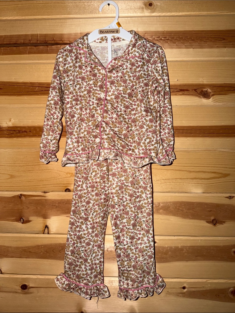 Le Top Girls Floral Pink and Brown Pajama Set